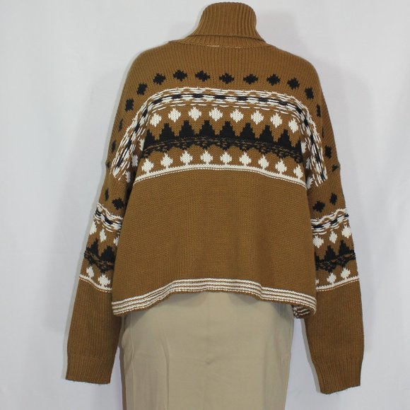 Oak and Ivy knit sweater brown with geometric pattern oversize turtleneck Medium - Picture 4 of 8